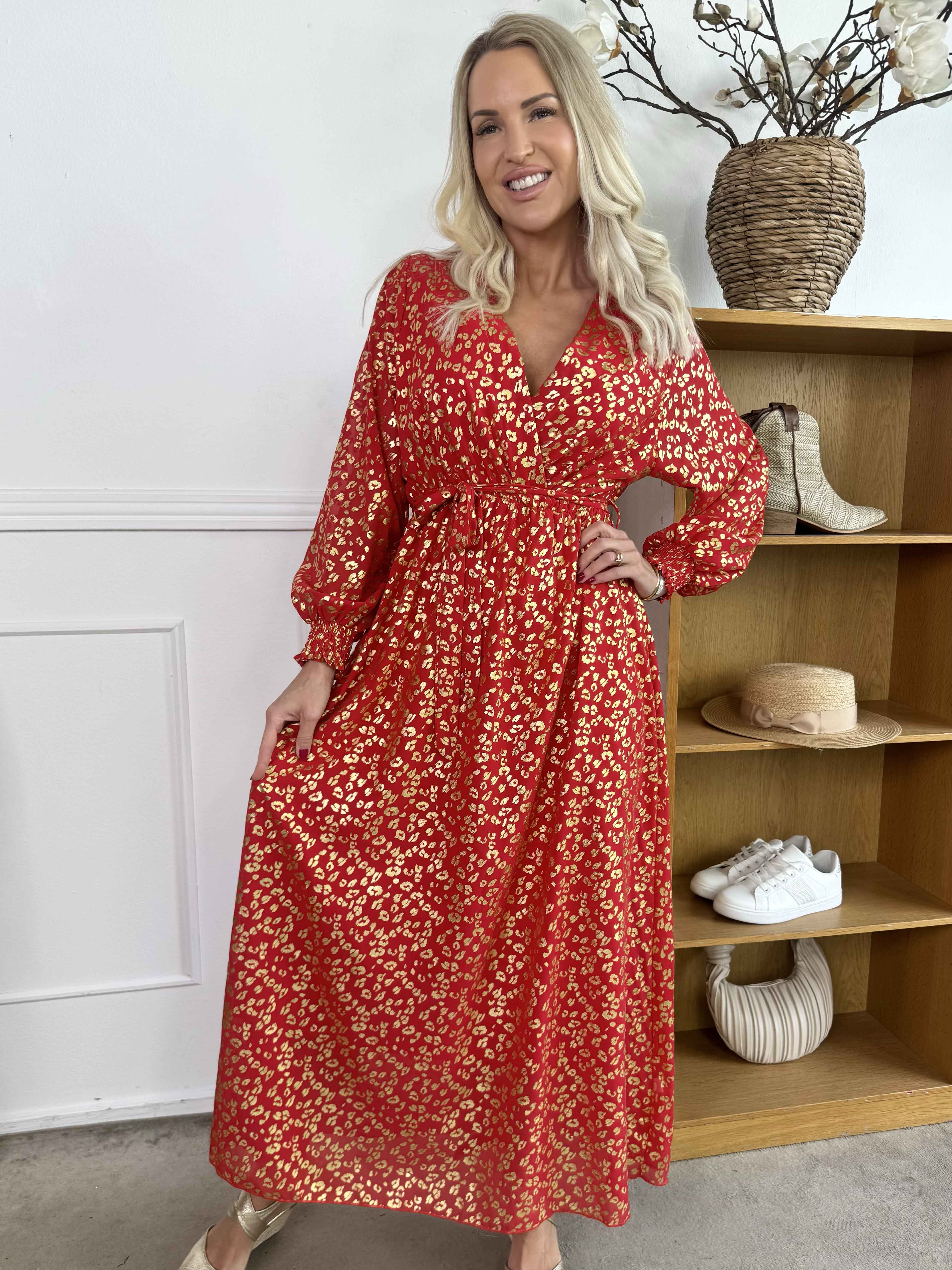 Tamas - Lang kjole med guld leopardprint